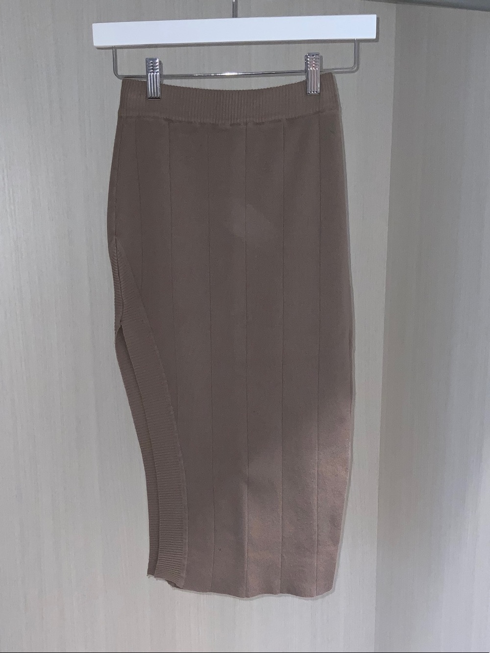 The Vintage Shop Taupe Ribbed Pencil Skirt with Side Slit